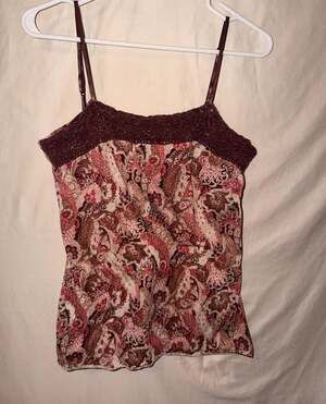 La Kitty Camisole Tank Top Brown Pink Paisley Trim Vintage Y2k